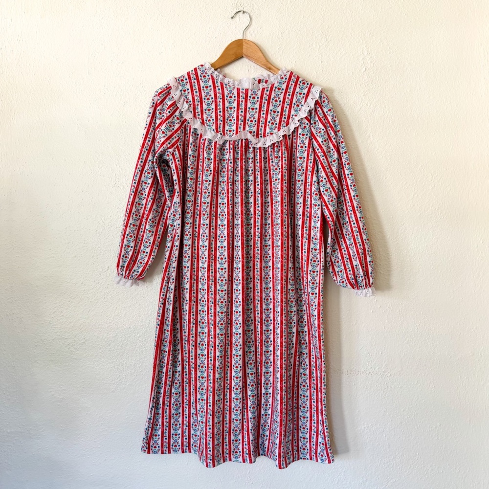 Lanz by Lanz of Salzburg Girls Fleece Long Sleeve Red Tyrolean Nightgown